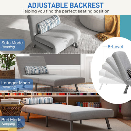 Single Foldable Sofa Bed with Pillow 1 Person Sleeper Lounge - Grey