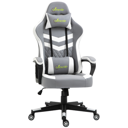 Racing Gaming Chair with Lumbar Support, Headrest & Swivel Wheels - Grey White