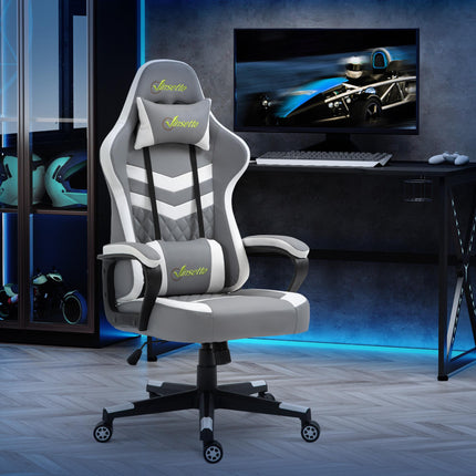 Racing Gaming Chair with Lumbar Support, Headrest & Swivel Wheels - Grey White