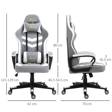 Racing Gaming Chair with Lumbar Support, Headrest & Swivel Wheels - Grey White