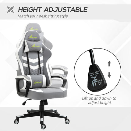 Racing Gaming Chair with Lumbar Support, Headrest & Swivel Wheels - Grey White