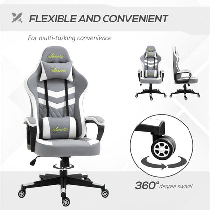 Racing Gaming Chair with Lumbar Support, Headrest & Swivel Wheels - Grey White