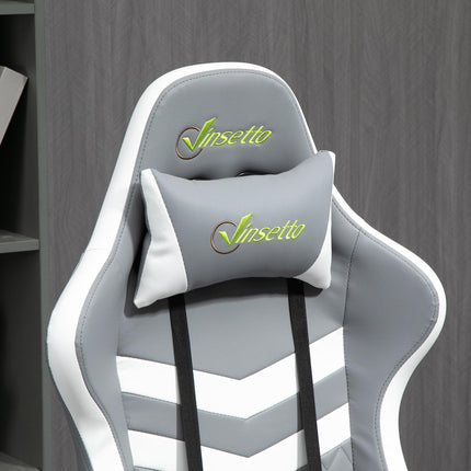 Racing Gaming Chair with Lumbar Support, Headrest & Swivel Wheels - Grey White