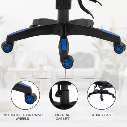 Ergonomic Racing Gaming Chair with Adjustable Height, Recliner, Headrest, Lumbar Support & Retractable Footrest - Blue
