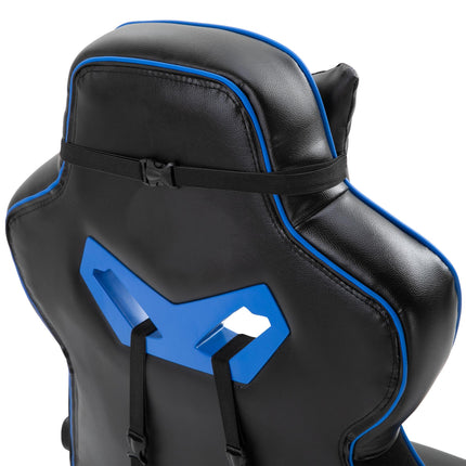 Ergonomic Racing Gaming Chair with Adjustable Height, Recliner, Headrest, Lumbar Support & Retractable Footrest - Blue