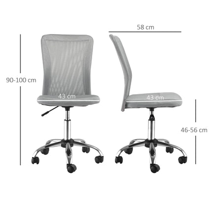Ergonomic Home Office Mesh Task Chair Armless Mid Back Height Adjustable with Swivel Wheels - Grey