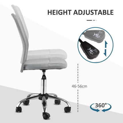 Ergonomic Home Office Mesh Task Chair Armless Mid Back Height Adjustable with Swivel Wheels - Grey
