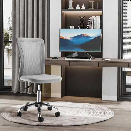 Ergonomic Home Office Mesh Task Chair Armless Mid Back Height Adjustable with Swivel Wheels - Grey