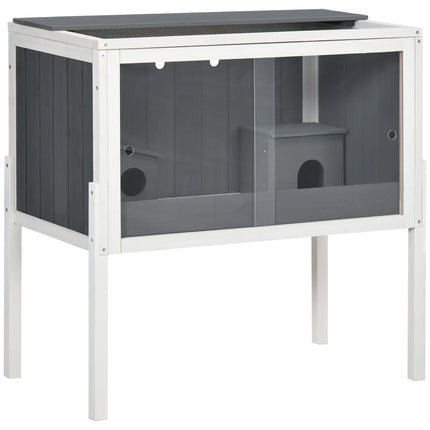Wooden Hamster Cage with Shelf and Huts for Dwarf Hamsters, Gerbils, Rutin Chickens 82x45x81 cm - Dark Grey