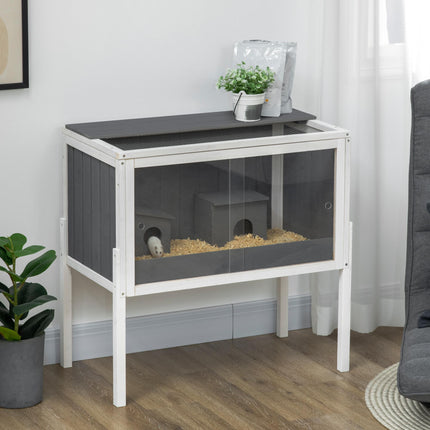 Wooden Hamster Cage with Shelf and Huts for Dwarf Hamsters, Gerbils, Rutin Chickens 82x45x81 cm - Dark Grey