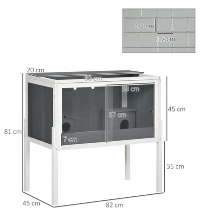 Wooden Hamster Cage with Shelf and Huts for Dwarf Hamsters, Gerbils, Rutin Chickens 82x45x81 cm - Dark Grey