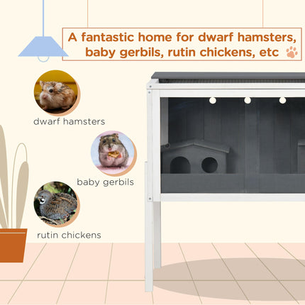 Wooden Hamster Cage with Shelf and Huts for Dwarf Hamsters, Gerbils, Rutin Chickens 82x45x81 cm - Dark Grey