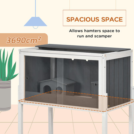 Wooden Hamster Cage with Shelf and Huts for Dwarf Hamsters, Gerbils, Rutin Chickens 82x45x81 cm - Dark Grey