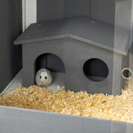 Wooden Hamster Cage with Shelf and Huts for Dwarf Hamsters, Gerbils, Rutin Chickens 82x45x81 cm - Dark Grey