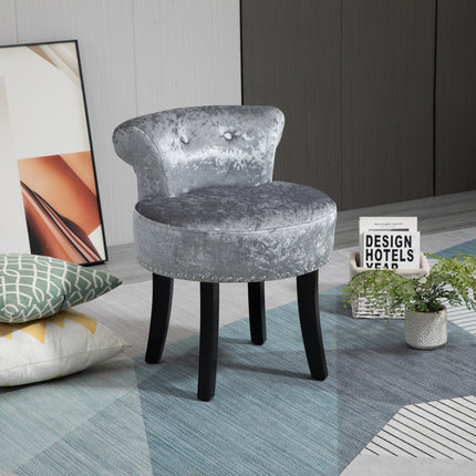 Dressing Table Stool with Rubber Wood Legs and Ice Velvet Seat for Bedroom, Living Room - Grey