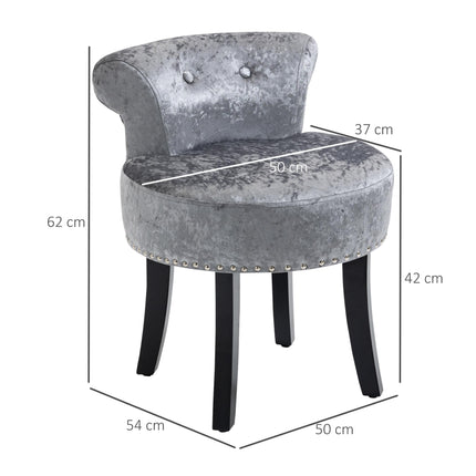 Dressing Table Stool with Rubber Wood Legs and Ice Velvet Seat for Bedroom, Living Room - Grey