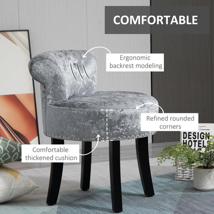 Dressing Table Stool with Rubber Wood Legs and Ice Velvet Seat for Bedroom, Living Room - Grey