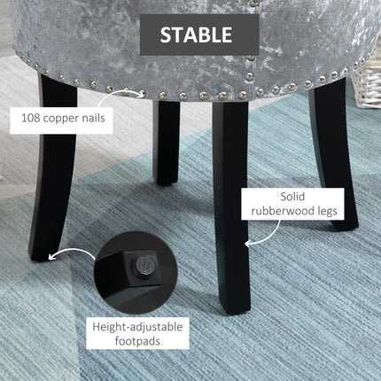 Dressing Table Stool with Rubber Wood Legs and Ice Velvet Seat for Bedroom, Living Room - Grey