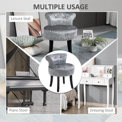 Dressing Table Stool with Rubber Wood Legs and Ice Velvet Seat for Bedroom, Living Room - Grey