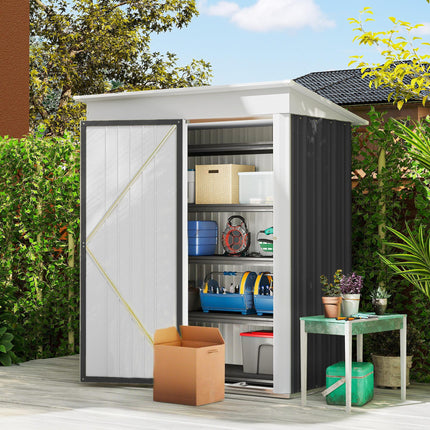 5 Foot Metal Lean-To Garden Shed with Adjustable Shelves - Dark Grey