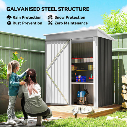 5 Foot Metal Lean-To Garden Shed with Adjustable Shelves - Dark Grey