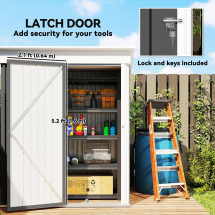 5 Foot Metal Lean-To Garden Shed with Adjustable Shelves - Dark Grey