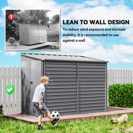 5 x 9ft Galvanised Metal Garden Shed with Foundation Kit, Outdoor Lean-to Shed, Tool Storage House for Garden, Grey