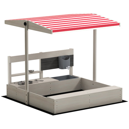 Kids Wooden Sandbox Playset with Adjustable Canopy and Storage Seat - Grey