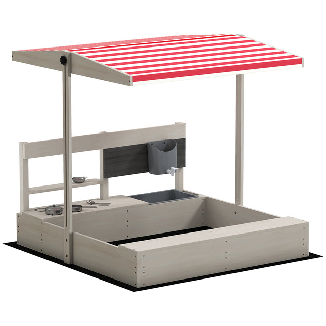 Kids Wooden Sandbox Playset with Adjustable Canopy and Storage Seat - Grey