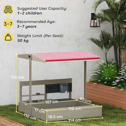 Kids Wooden Sandbox Playset with Adjustable Canopy and Storage Seat - Grey