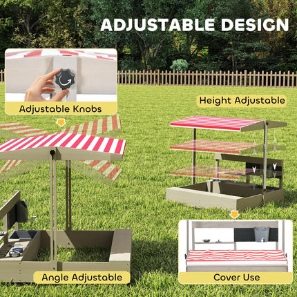 Kids Wooden Sandbox Playset with Adjustable Canopy and Storage Seat - Grey