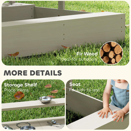 Kids Wooden Sandbox Playset with Adjustable Canopy and Storage Seat - Grey