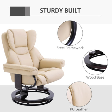 Reclining Swivel Armchair and Footstool Set with Metal Frame and Bentwood Base - Cream