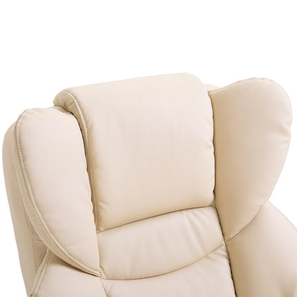 Reclining Swivel Armchair and Footstool Set with Metal Frame and Bentwood Base - Cream