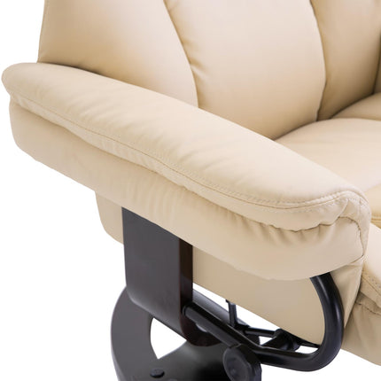 Reclining Swivel Armchair and Footstool Set with Metal Frame and Bentwood Base - Cream