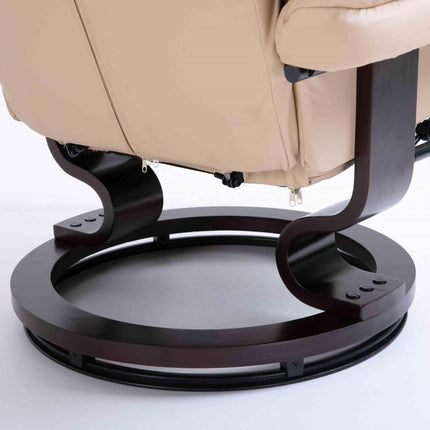 Reclining Swivel Armchair and Footstool Set with Metal Frame and Bentwood Base - Cream