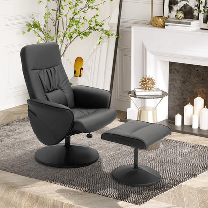 Executive Recliner Chair with Footstool High Back Lounge Armchair - Black