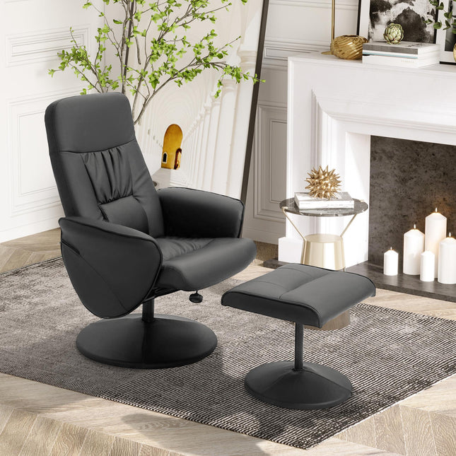 Executive Recliner Chair with Footstool High Back Lounge Armchair - Black