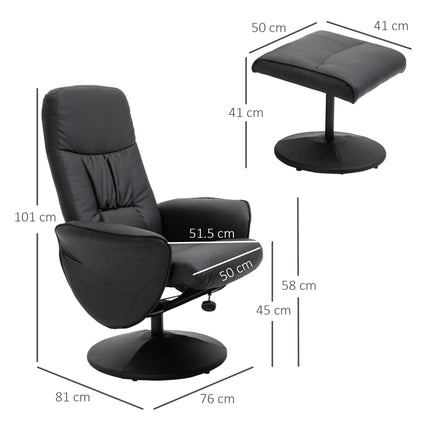 Executive Recliner Chair with Footstool High Back Lounge Armchair - Black