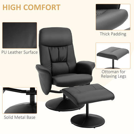 Executive Recliner Chair with Footstool High Back Lounge Armchair - Black