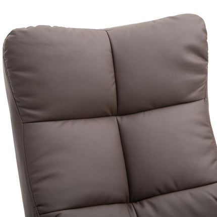 Faux Leather Swivel Recliner Chair with Storage Ottoman and Wooden Base - Brown