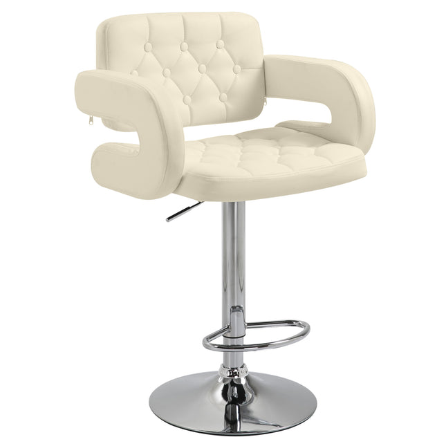 PU Leather Adjustable Swivel Bar Stool with Back, Armrest & Footrest - Cream White