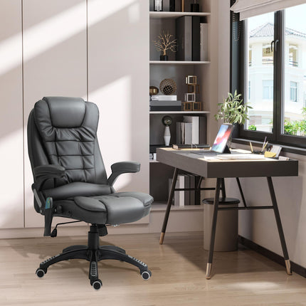 High Back PU Leather Massage Office Chair with Heat, Tilt & Recline Function - Black