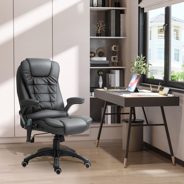 High Back PU Leather Massage Office Chair with Heat, Tilt & Recline Function - Black