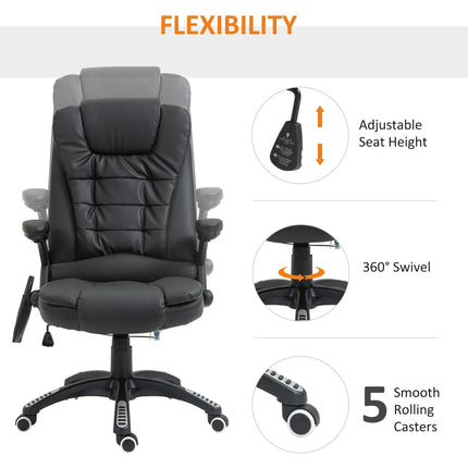 High Back PU Leather Massage Office Chair with Heat, Tilt & Recline Function - Black