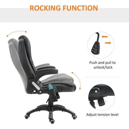 High Back PU Leather Massage Office Chair with Heat, Tilt & Recline Function - Black