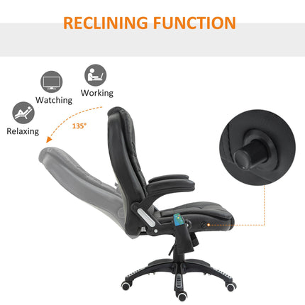 High Back PU Leather Massage Office Chair with Heat, Tilt & Recline Function - Black