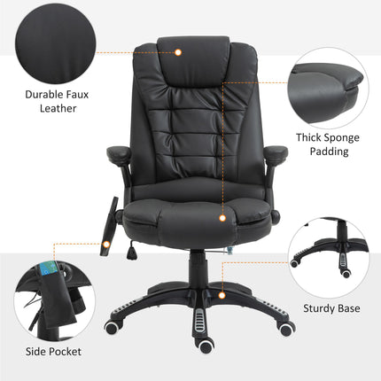 High Back PU Leather Massage Office Chair with Heat, Tilt & Recline Function - Black