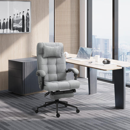 Ergonomic Office Chair with Footrest, Armrests, Lumbar & Headrest Support - Light Grey