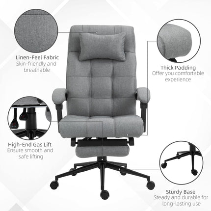Ergonomic Office Chair with Footrest, Armrests, Lumbar & Headrest Support - Light Grey